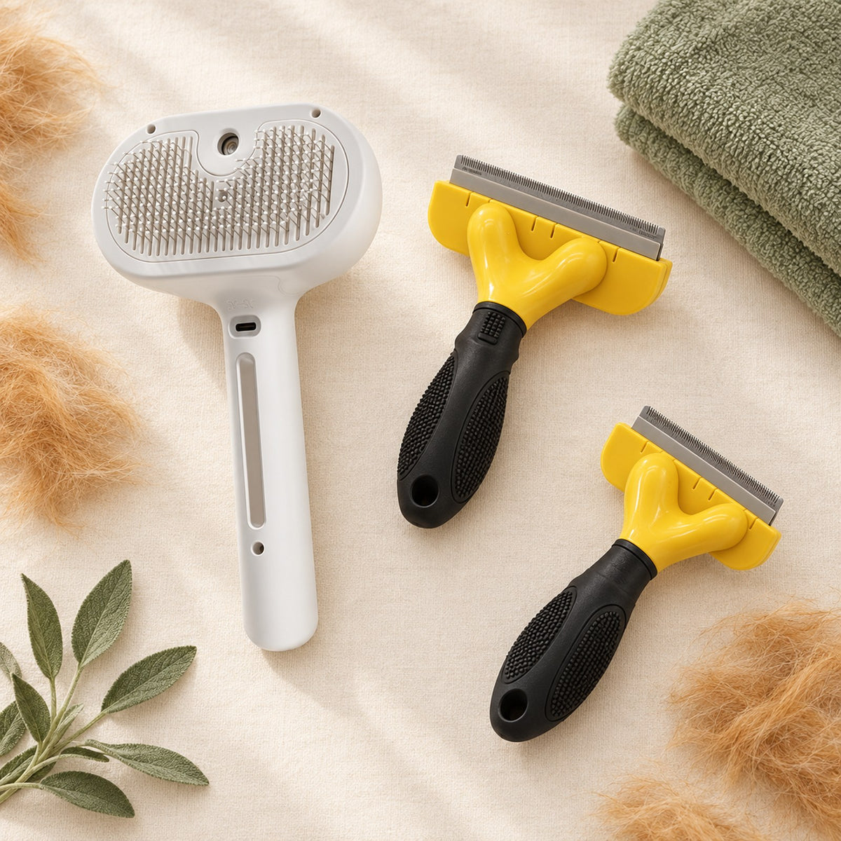 Fur-Free Home Kit: grooming mist brush, deshedding comb and steel comb