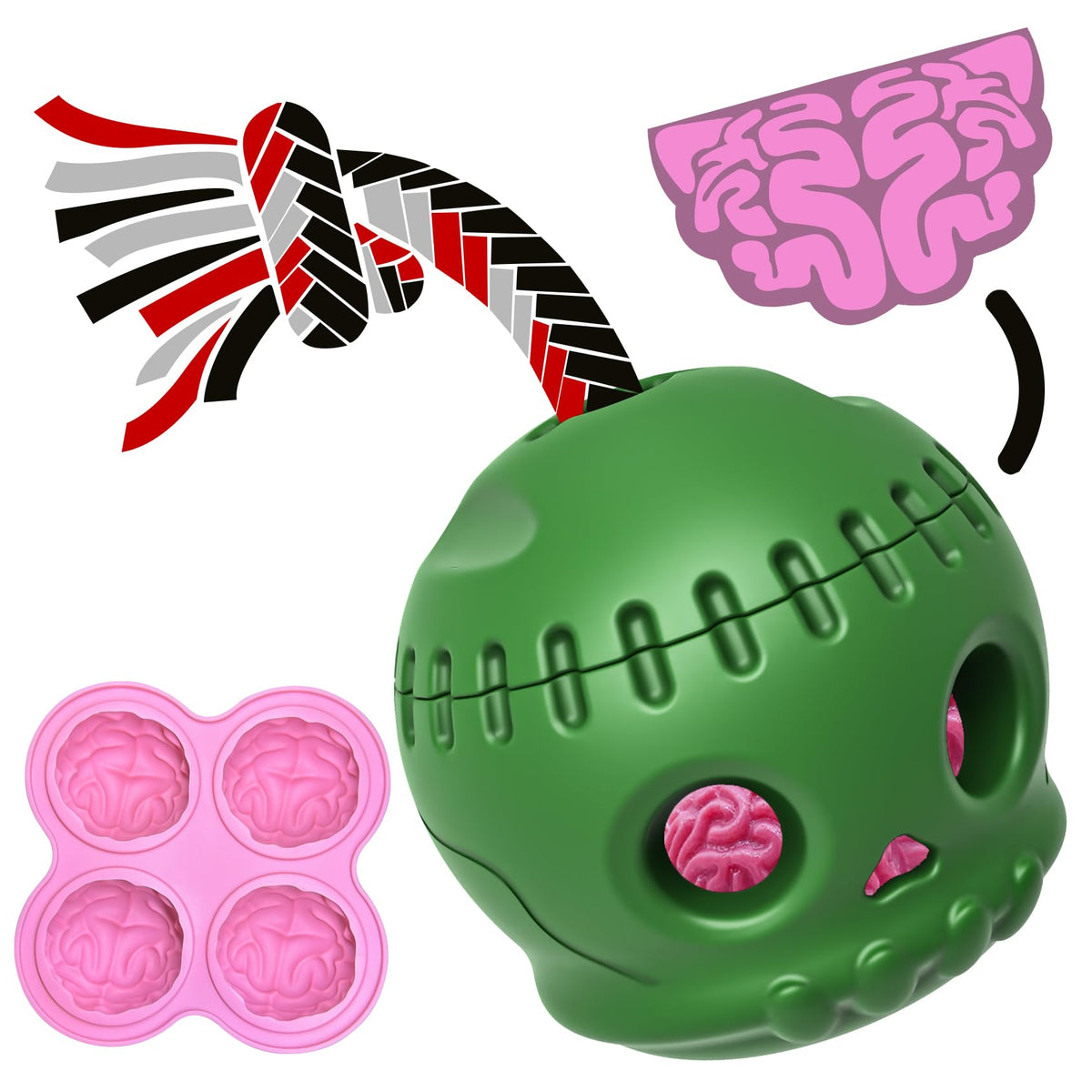 Halloween Skull & Brain Treat Dispensing Dog Toy — Freezable Chew Toy Set