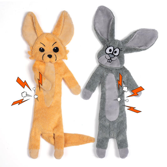 Bunny & Fox No-Stuffing Squeaky Dog Toys — 2-Pack Plush Tug Toys